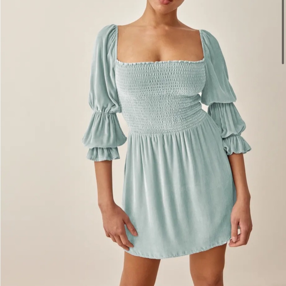 NWT- Reformation Albi Velvet Blue Mini Dress